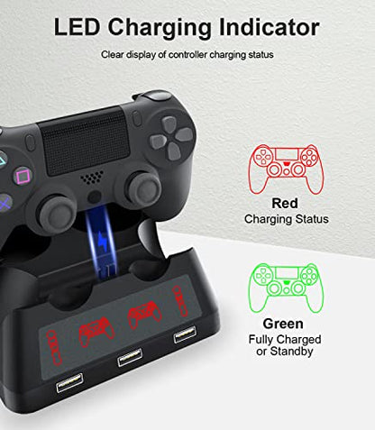 PS4 Controller Charging Dock Station, 4 in 1 PS VR Motion Move Charger Station, Fast PlayStation 4 Controller Charger with LED Indicator Compatible with PS4/Slim/PS4 Pro/PS VR Charging Dock