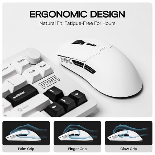 EPOMAKER Click Lite Wireless Gaming Mouse, 800 to 12,000 DPI Adjustable, PAW3311 Sensor, 500mAh, 59g, 2.4G/BT/USB-C Rechargeable Wireless Mouse with 5 Programmable Buttons for PC/Mac/Linux (White) - color: White