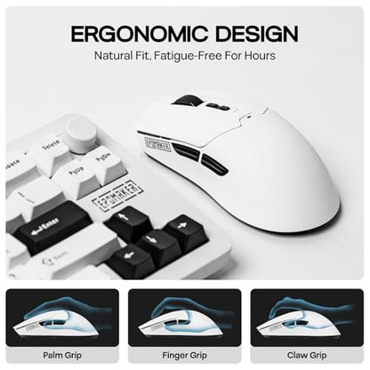 EPOMAKER Click Lite Wireless Gaming Mouse, 800 to 12,000 DPI Adjustable, PAW3311 Sensor, 500mAh, 59g, 2.4G/BT/USB-C Rechargeable Wireless Mouse with 5 Programmable Buttons for PC/Mac/Linux (White) - color: White