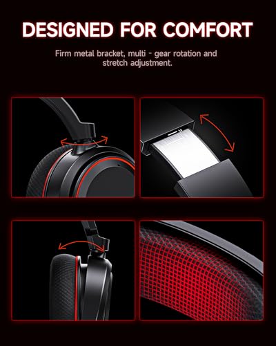 Picun G2 Wireless Gaming Headset, Over-Ear 7.1 Virtual Surround Sound, 2.4GHz/Bluetooth 5.4/Wired, 5ms Ultra-Low Latency, 100H Battery, ENC Noise-Canceling Mic, RGB, for PC PS5 PS4 Switch (BlackRed) - color: Black-Red