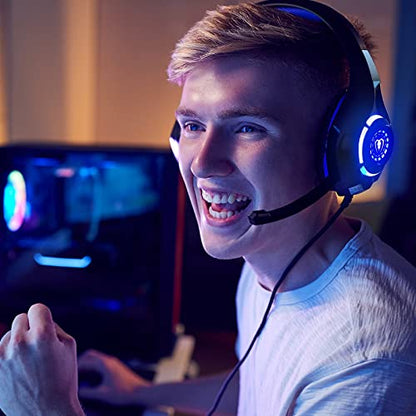 Tatybo Gaming Headset for PS5 PC, Noise Canceling Mic, RGB, Black Blue | Over Ear, Deep Bass Stereo Sound for FPS, Battle Royale, Lightweight Headset for Xbox, PS4, Mobile, Nintendo, 3.5mm devices - color: Black Blue