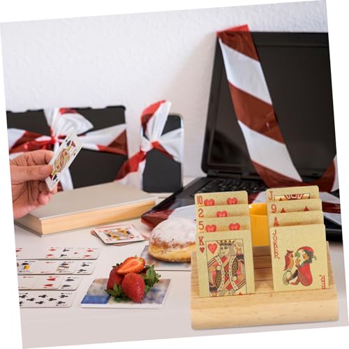 Toddmomy Wooden Playing Card Holder Sloped Tabletop Display Stand for Game Cards Rustic Design with Multiple Slots for Easy Access and Organization for