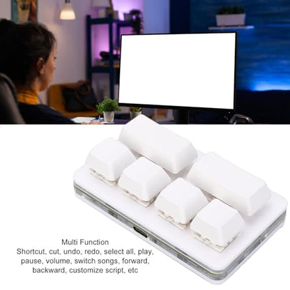 Tissting White 6 Key Gaming Keyboard Programmable Gaming Keyboard Mini USB Keypad Programmable Keyboard One Handed Mechanical Gaming Keypad for Macros or Rhythm Games