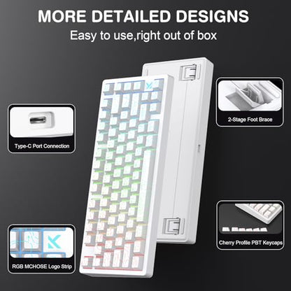 x MCHOSE Jet75 Magnetic Keyboard, 75% Wired Hall Effect Gaming Keyboard (Topograhic White, Starburst Switch) - color: Topograhic White, size: Starburst Switch
