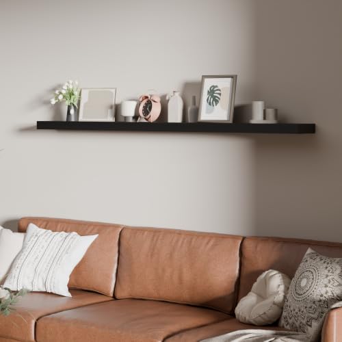60 inch Long Black Floating Shelves Set of 1 | Solid Wood Large Wall Shelves with Invisible Brackets for Living Room, Bedroom, Bathroom, Kitchen, Laundry Room (Black, 60 Inch) - color: Black, size: 60 Inch set of 1