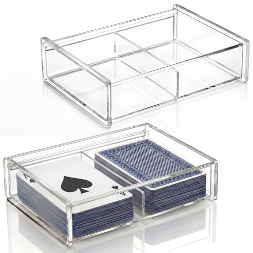 Yinkin 2 Pcs Acrylic Double Playing Card Deck Case Transparent Storage Playing Card Holder for Poker Bridge Game Cards