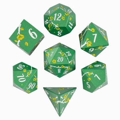 UDIXI DND Metal Dice Set Green, Flower Solid Metal RPG Dice Set for D&D | Yellow Flower, Metal Case Packaging, Heavy Metal Dice, D&D Gift, for Dungeons and Dragons Role Playing Games Tabletop Games - color: Green-white