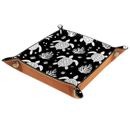 Dice Trays Turtles Black Holder Storage Box for Dice Games Like RPG DND, Leather Dice Holder Portable Folding Rolling Dice Tray, 16x16cm - color: Multi 1