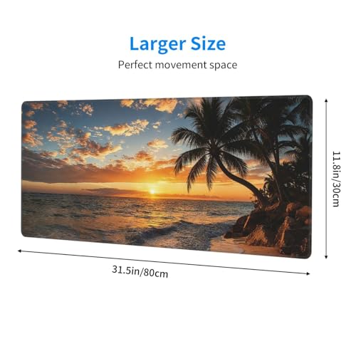 Large Gaming Mouse Pad Desk Mat, Sunset Beach Extended Keyboard Mouse Pad Mousepad with Non-Slip Base and Stitched Edge Mouse Mat Desk Pad Mouse Pads for Desk Home Office, 31.5 x 11.8 - color: Sunset Beach