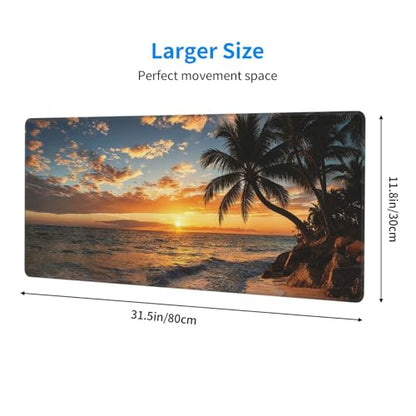 Large Gaming Mouse Pad Desk Mat, Sunset Beach Extended Keyboard Mouse Pad Mousepad with Non-Slip Base and Stitched Edge Mouse Mat Desk Pad Mouse Pads for Desk Home Office, 31.5 x 11.8 - color: Sunset Beach