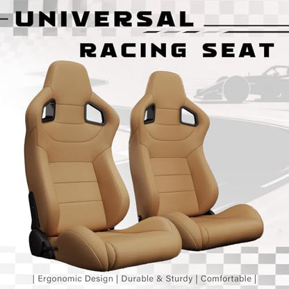 2 Pcs Adjustable Universal Racing Seats with Double Sliders, Reclinable Bucket Seats, 1 Pair of Sport Seats for Vehicles (Beige-A) - color: Beige-A