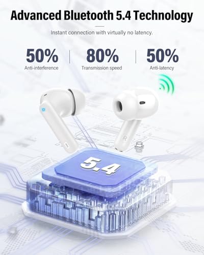 Wireless Earbuds, Bluetooth 5.4 Headphones Bass Stereo/Clear Calls, White | Ear Buds with Noise Cancelling Mic LED Display in Ear Earphones IP7 Waterproof 36H Bluetooth Earbuds for Phones/Sport/Laptop - color: White