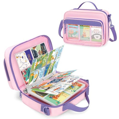 LoDrid Card Binder 4 Pocket with 50 Removable Sleeves Holds 409 Cards, Pink | Compatible with Yoto Cards, Card Case with Handle and Shoulder Strap for Travel, Bag Only, Patent Design - color: Pink