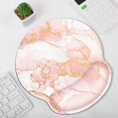 KONVINIT Ergonomic Mouse Pad with Wrist Rest, Small Mousepad with Non-Slip Rubber Base and Smooth Surface, Pink Mouse Pads for Desk, Office Desk Accessories - color: Pink Marble
