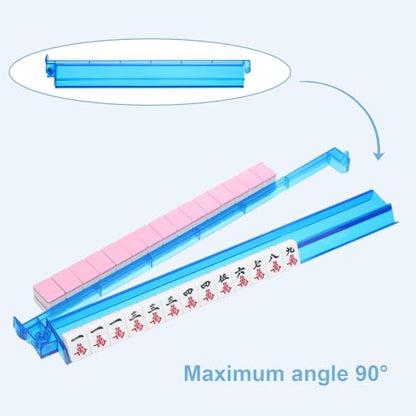 Mahjong Racks with Pushers 4PCS Set Majiang Tile Holder Acrylic Mahjong Racks Accessories and Gifts - color: Deep Blue
