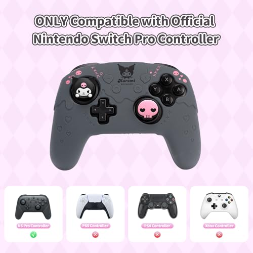 Kuitmor Silicone Switch Pro Controller Cover Skin Set, Anti-Slip Soft Protective Case for Switch Pro Controller with 2 Thumb Grip Caps and 1 Sticker (Black Kuromi) - color: Black Kuromi
