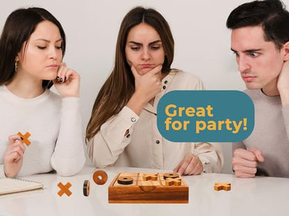 BSIRI Wooden Tic Tac Toe Game - Brain Teaser Puzzles for Adults Board Games and Unique Gifts, Coffee Table Decor Living Room Decor Modern Wood Decor (5.5 Inch)