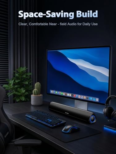 Bluedee Computer Speakers for Desktop PC, Rechargeable Computer Sound Bar with Hi-Fi Stereo Sound, Bluetooth 5.3 & 3.5mm AUX, Slim PC Soundbar for Desktop, Laptop, Monitor & Gaming Setup