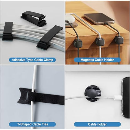 Under Desk Cable Management Tray with 52Pcs Different Essential Accessories | No Drill Steel Cord Organizer Kit for Home Office Standing Desk (15.7/13.4inch, Black)