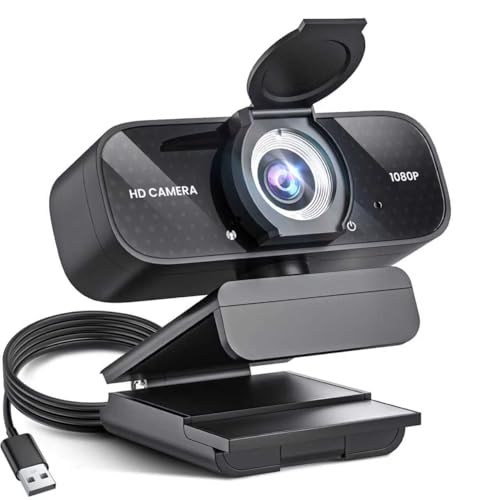 1080P HD Webcam with Noise-Canceling Mic, Auto Light Correction, Privacy Cover and Wide Angle Lens, Plug & Play USB Camera for Laptop/Desktop/PC/Mac, Compatible with Zoom/Skype/Teams/Streaming Black