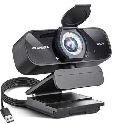 1080P HD Webcam with Noise-Canceling Mic, Auto Light Correction, Privacy Cover and Wide Angle Lens, Plug & Play USB Camera for Laptop/Desktop/PC/Mac, Compatible with Zoom/Skype/Teams/Streaming Black