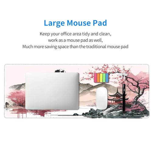 Watercolor Japanese Large Gaming Mouse Pad,Mouse Pad Gaming 31.5 x 11.8 in Mouse Mat Desk Pad,Large Desk Mat,Extended Keyboard Mousepad with Non-Slip Base and Stitched Edge for Desk Home Office - color: Watercolor Cherry Blossom
