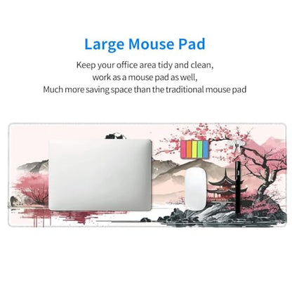 Watercolor Japanese Large Gaming Mouse Pad,Mouse Pad Gaming 31.5 x 11.8 in Mouse Mat Desk Pad,Large Desk Mat,Extended Keyboard Mousepad with Non-Slip Base and Stitched Edge for Desk Home Office - color: Watercolor Cherry Blossom