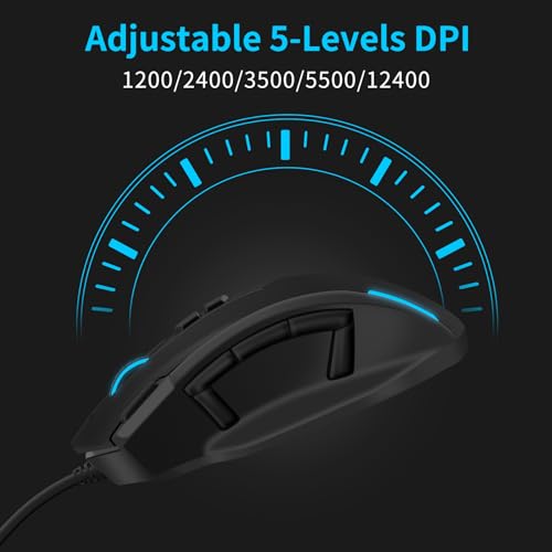 E-YOOSO Large RGB Gaming Mouse, 12400 DPI Wired Gamer Mouse with 6 Side Buttons & 7 Backlit Modes, Computer Mouse for PC/Mac and Laptop - Black.