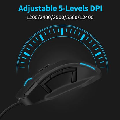 E-YOOSO Large RGB Gaming Mouse, 12400 DPI Wired Gamer Mouse with 6 Side Buttons & 7 Backlit Modes, Computer Mouse for PC/Mac and Laptop - Black.