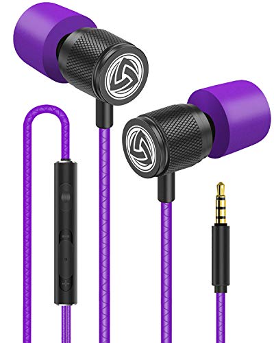LUDOS Ultra Wired Earbuds in-Ear Headphones, 5 Years Warranty, Earphones with Microphone, Noise Isolating Ear Buds, Memory Foam for iPhone, Samsung, School Students, Kids, Women, Small Ears - Purple - color: Purple, style: 3.5 mm