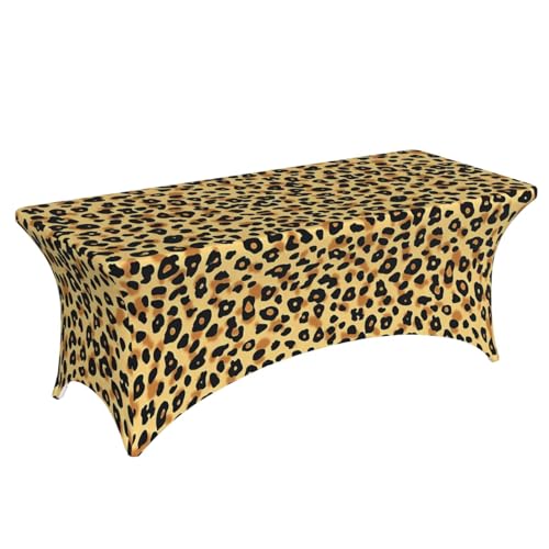 Famame Vintage Leopard Skin Print Rectangular Fitted Tablecloth- 6Ft Stretch Spandex Table Covers Patio Design Tablecloths for Wedding Banquet Party (72Lx30Wx30H) - color: Leopard Skin Print, size: 3" x 1" (Rectangular)
