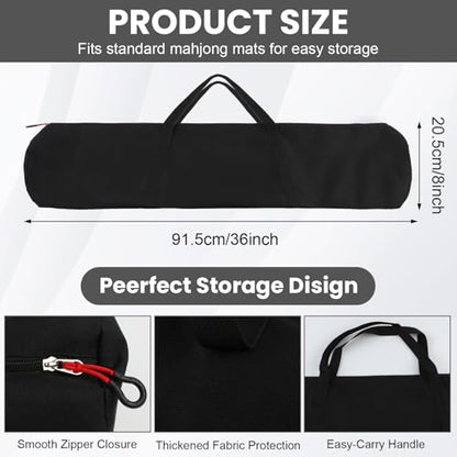 34-Inch Mahjong Mat Bag, Heavy-Duty Canvas Carrying Bag with Center Dual Handles & Smooth Zipper, Fits Mahjong Mat, Racks & Tiles, All-in-One Travel Storage Bag - color: Black