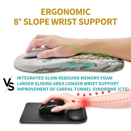 Hokafenle Ergonomic Mouse Pad Wrist Support, Wrist Rest Mousepad for Carpal Tunnel Pain Relief with Integrated Memory Foam Slope Massage Bulge (11.8x7.9 inch,Garden Flowers - color: KM27-Garden Flowers