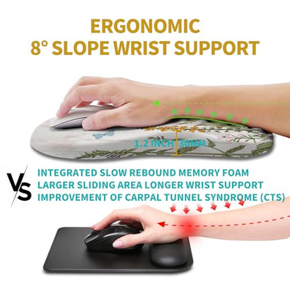 Hokafenle Ergonomic Mouse Pad Wrist Support, Wrist Rest Mousepad for Carpal Tunnel Pain Relief with Integrated Memory Foam Slope Massage Bulge (11.8x7.9 inch,Garden Flowers - color: KM27-Garden Flowers