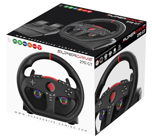 SUBSONIC Superdrive 270 GT Racing Wheel Xbox Series Switch 2/Switch PS4 PC | Steering Wheel, Dual Joysticks, Pedals, Gear Shifter for GTA 6 & Farming Simulator - Vibration, Diameter 27 cm, Rotation 270°