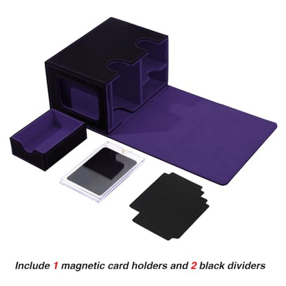 MTG Deck Box for Commander Display with Dice Tray (Black＆Purple) | Holds 200 Single/160 Double-Sleeved Cards, Fit MTG/PTCG/OPTCG Cards, Strong Magnet, With 2 Dividers & 1 Magnetic Card Holder - color: Black＆Purple