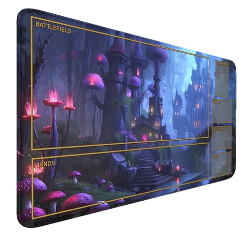 MTG Playmat Stitched Edges, Game MTG Mat for MTG TCG 24 x 14 inches Trading Card Inked TCG Playmats with Storage Bag Smooth Rubber Surface Battle Game - color: Mushroom With Zones
