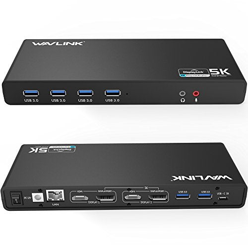DisplayLink Universal Docking Station,WAVLINK 15-in-1 USB C Ultra 5K Dual 4K HD Multiple Display Dock with 2xHDMI/DP,Gigabit Ethernet,6xUSB 3.0,Type C,Audio,Mic,for New MacBook Neo,Windows,Mac