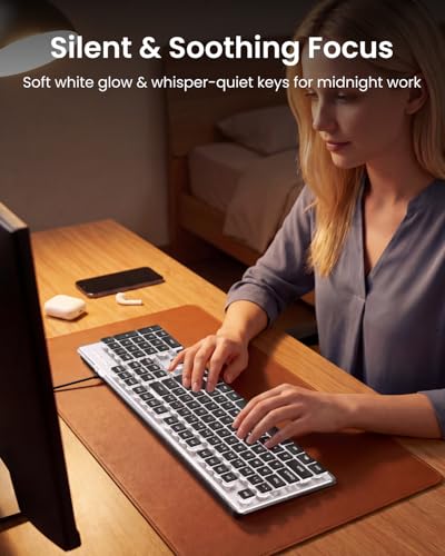 SEUNKWANG Wired Backlit Keyboard with Pudding Keycaps, Quiet Full Size Computer Keyboard White Backlight Easy-to-Read, Never Fade, Metal Panel, USB Cute Desk Setup for Windows PC Desktop, Black - color: Black-white