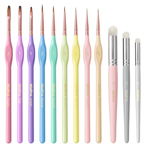 Nicpro 12PCS Fine Detail Paint Brush Drybrush Set, Aesthetic Pastel Fine Tip Miniature Paint Brushes for Acrylic Oil Watercolor, Crafts, 40K Models, Miniatures, Rock Painting, Paint by Numbers | Aesthetic Pastel Paint Brush, For Acrylic Oil Watercolor, Cr