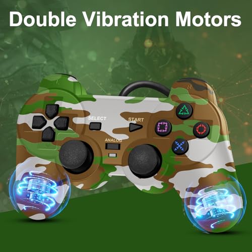 PS2 Controller, 2 Pack Wired Controller for PS2/PS2 Slim/PS1,Dual Vibration - color: Camo Red