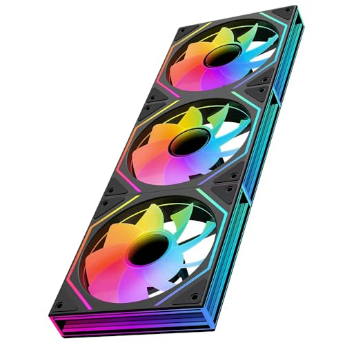 Prism6 MAX 120mm ARGB PC Case Fans - 3-Pack with Infinite Mirror RGB Lighting, PWM Control 800-1850 RPM, Black Reverse Airflow - color: Black, size: 6Max_Reverse_3Pack