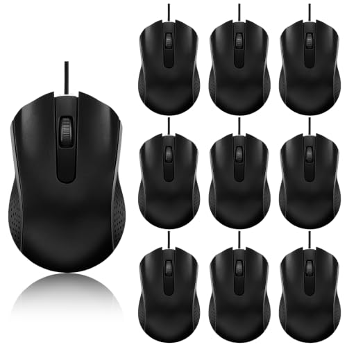 Wired Computer Mice 10 Pack Mini USB Silent Mouse Bulk, Ergonomic 3 Button Plug and Play Mice for Students Office School Home Remote Work PC