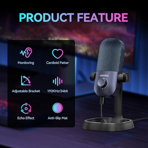 USB Microphone for PC, Plug & Play Cardioid Condenser Mic - color: Black