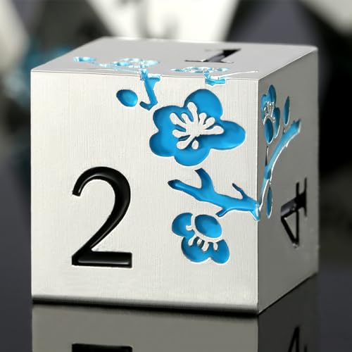 Glow in the Dark Flower Metal Dice, DNDND 7 PCS Blue Metallic D&D Dice Set with Gorgeous Gift Case for Dungeons and Dragon Tabletop Game (Glow in the Dark Blue) - color: Flower Glow Blue