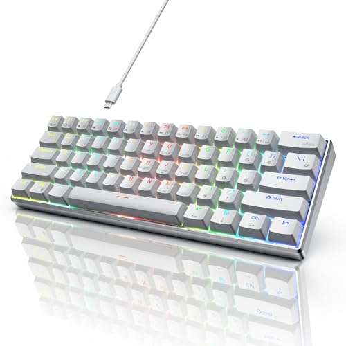 RK ROYAL KLUDGE RK61 Pro 60% Wired Gaming Keyboard, Hot Swappable Mechanical Keyboard with Aluminum Shell, Programmable RGB Backlit PC Game Keyboards 61 Keys, PBT Keycaps, Gateron Blue Switch, White - size: blue switch