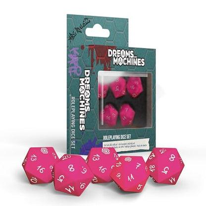 Modiphius Entertainment: Dreams and Machines: Dice Set - Hot Pink - 5 d20 RPG Dice Set, Roleplaying Accessory - style: Dice Set