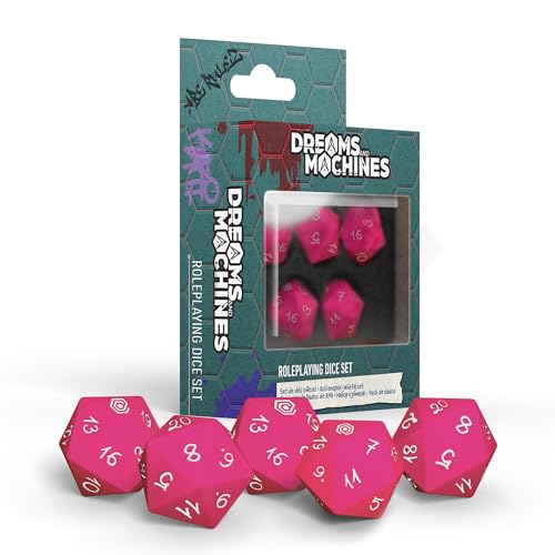 Modiphius Entertainment: Dreams and Machines: Dice Set - Hot Pink - 5 d20 RPG Dice Set, Roleplaying Accessory - style: Dice Set