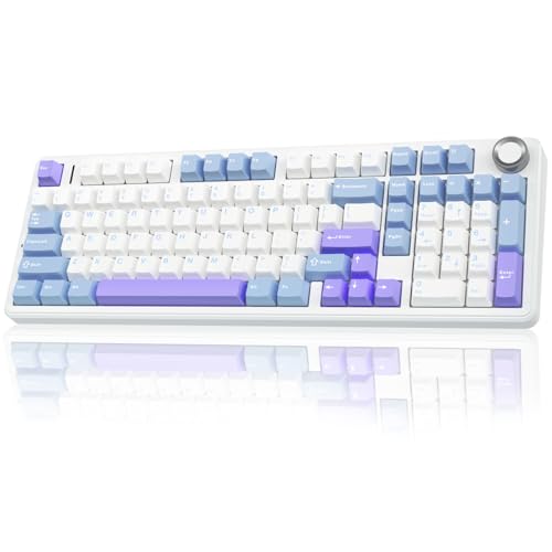 AULA F99 Pro Wireless Mechanical Keyboard with Knob,Creamy Sound,Tri-Mode BT5.0/USB-C/2.4GHz Hot Swappable Keyboard,Gasket Structure,RGB Backlit Computer Gaming Keyboards - color: With Knob-White&Blue&Purple