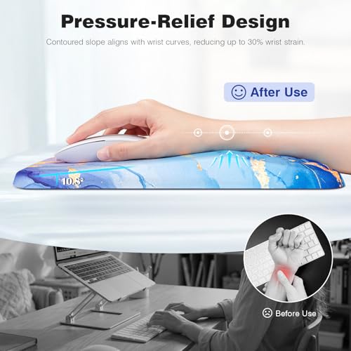 Ospelelf Mouse Pad with Wrist Rest Ergonomic Comfortable Pain Relief Mousepad Wrist Support for Computer Blue Marble - color: Blue Marble